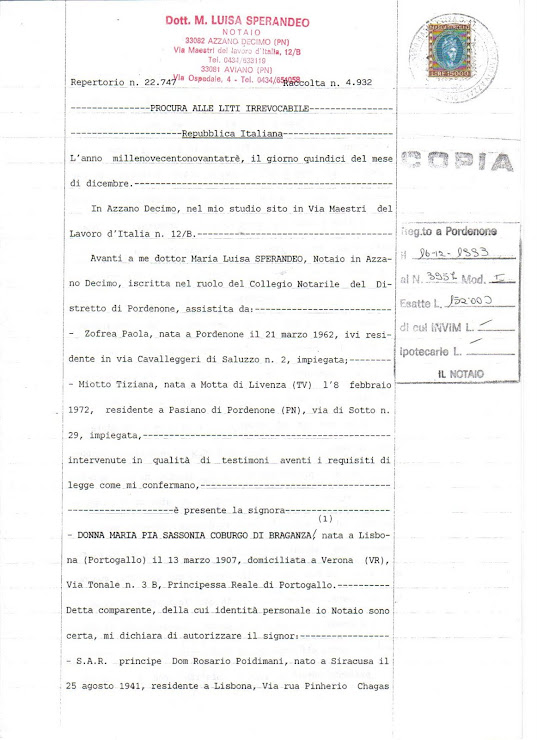 PROCURA GENERALE POST-MORTEM DA PARTE DI SAR D. MARIA PIA A FAVORE DI SAR D. ROSARIO - PAG. 1