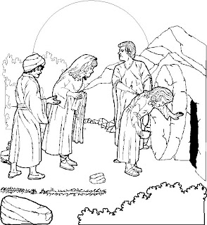 Jesus Christ Resurrection at empty tomb coloring page