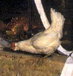 Gaetano Chierici, 1881, Il momento propizio. Particolare della gallina barbuta.