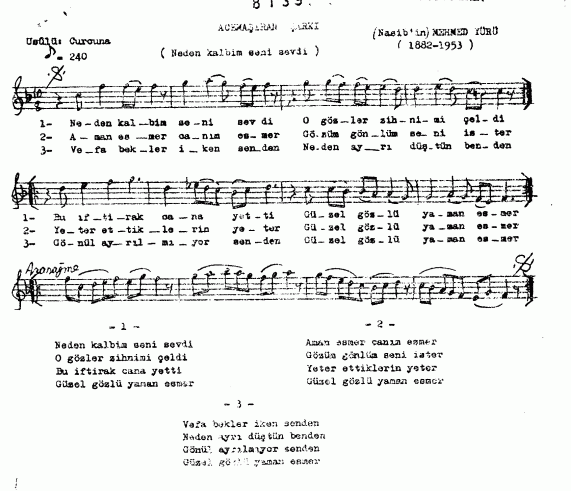 Neden Kalbim Seni Sevdi Notalar Sozleri