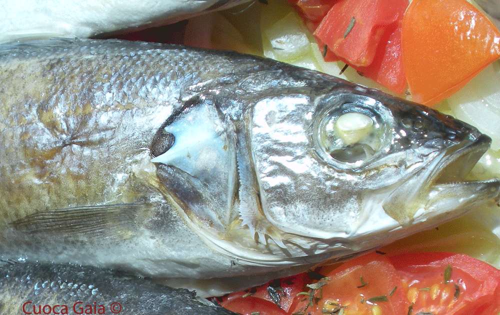 Pane e acqua di rose Branzini su letto di patate e pomodorini