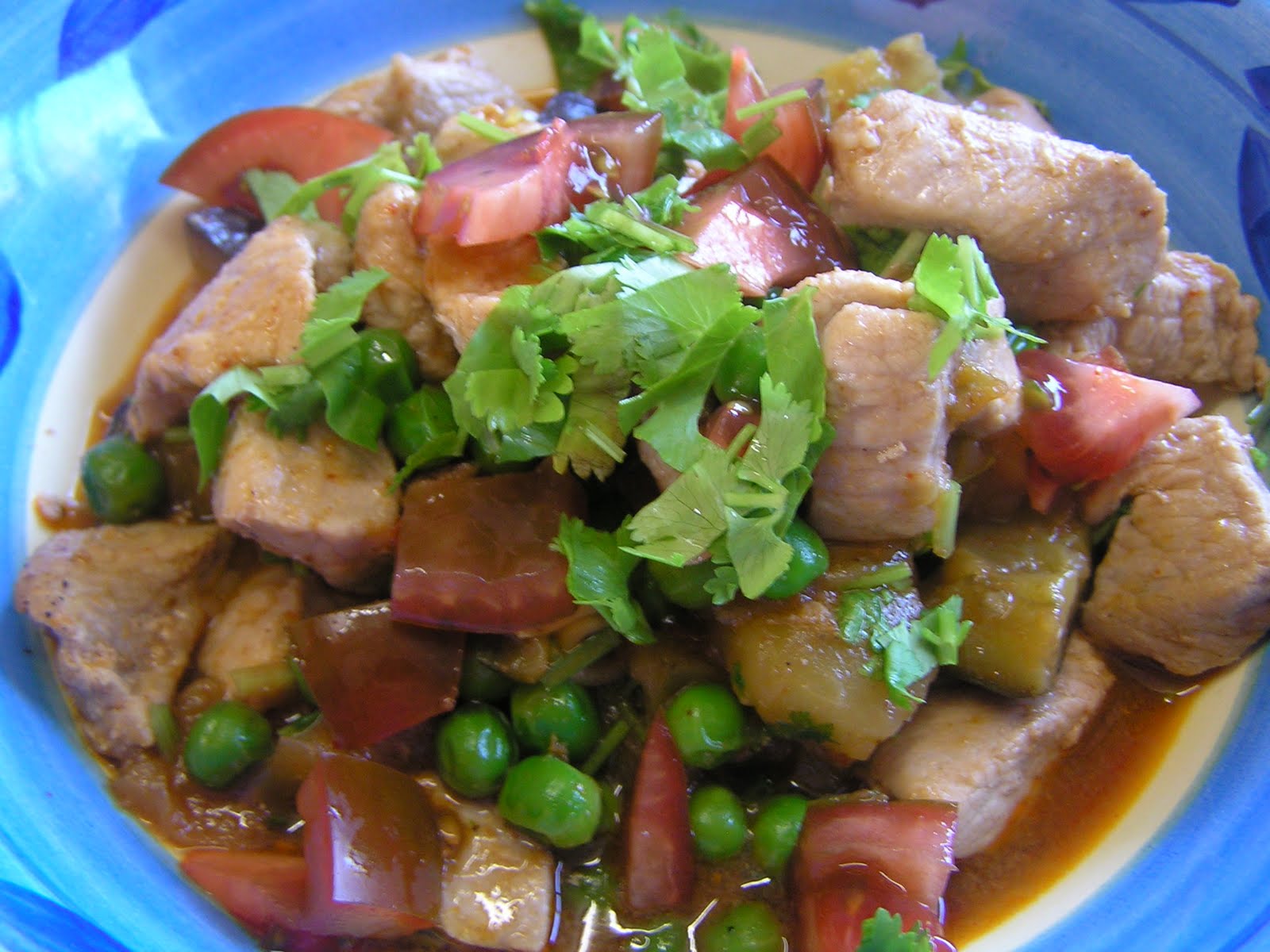 Charlotte Orr Pork, eggplant and pea curry