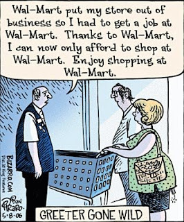 cartoon of a Walmart greeter gone wild
