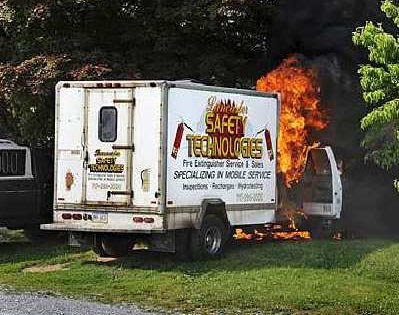 photo of a safety truck on fire