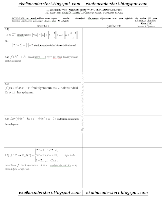 11.sinif matematik 1.dönem 2.yazili sorulari - Ekol Hoca,Fizik,Kimya