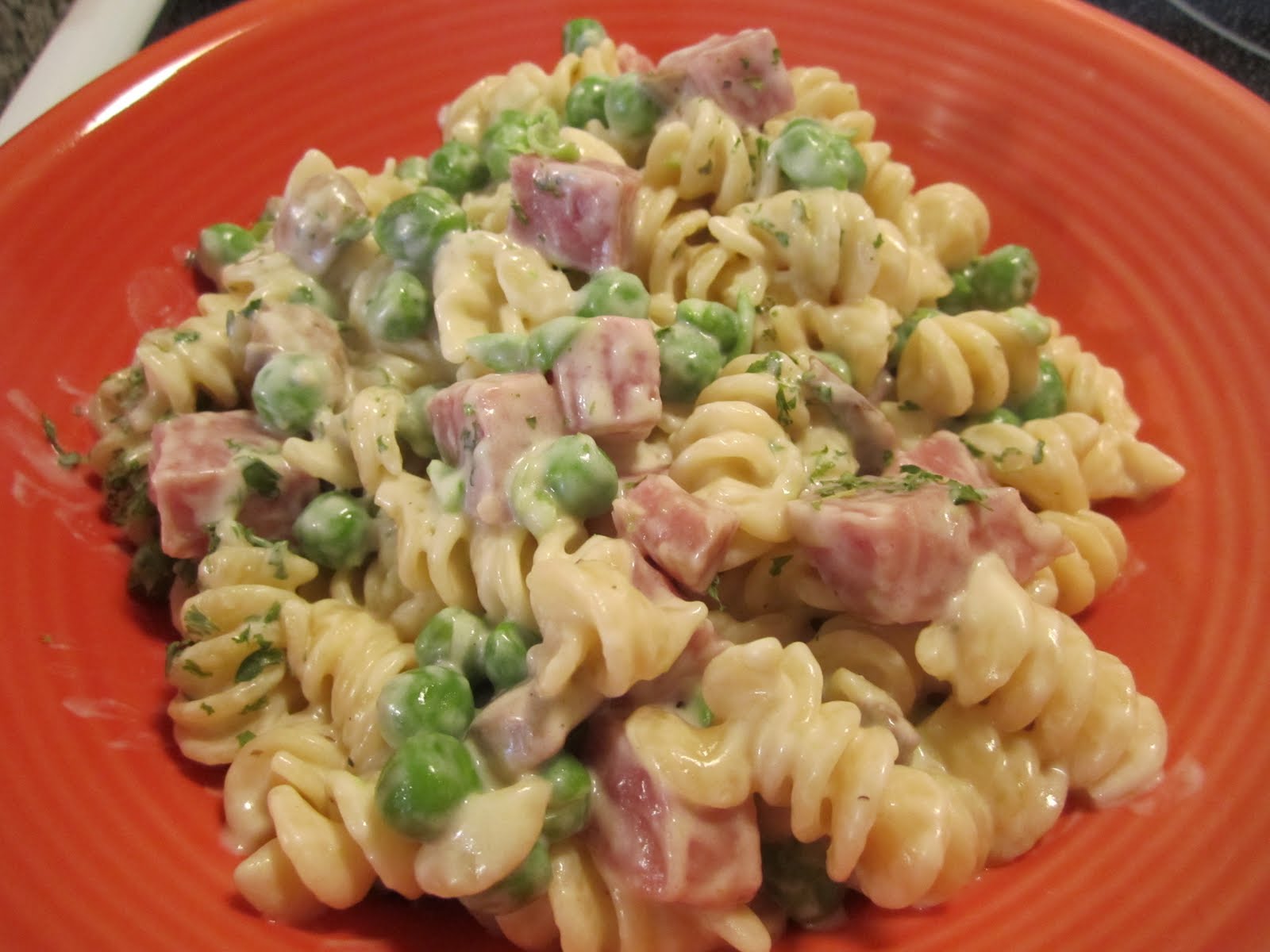 Ladydj's Kitchen Adventure Rotini Pasta Alfredo with Ham and Peas