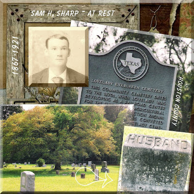 Location of the grave of Sam H. Sharp in the Lovelady Cemetery in Houston County, Texas