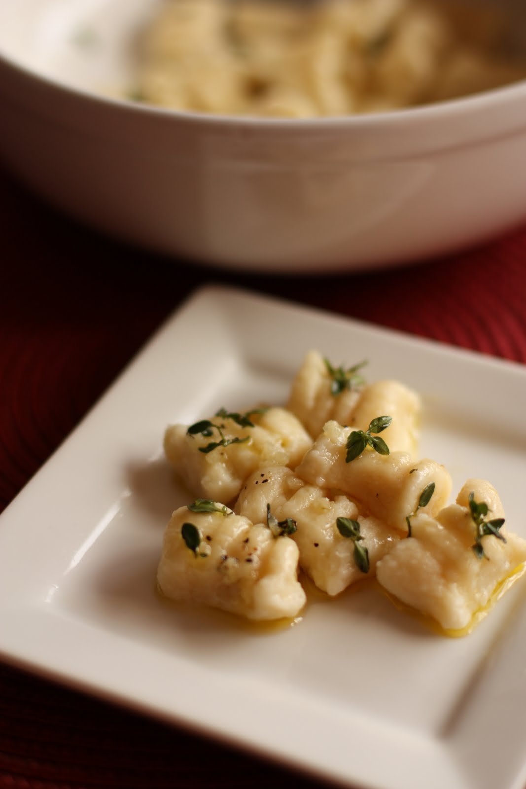 Potato, Ricotta,and Cream Cheese Gnocchi with Garlic Thyme sauce