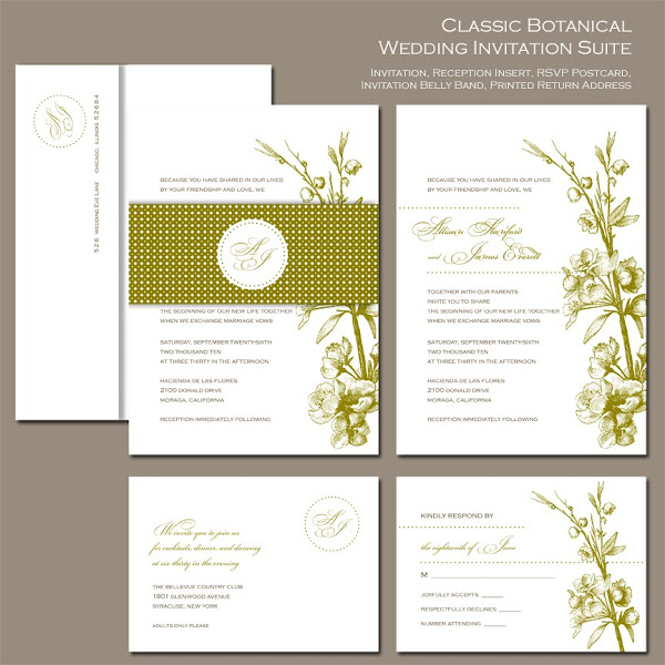 Classic Botanical Wedding Invitation Suite