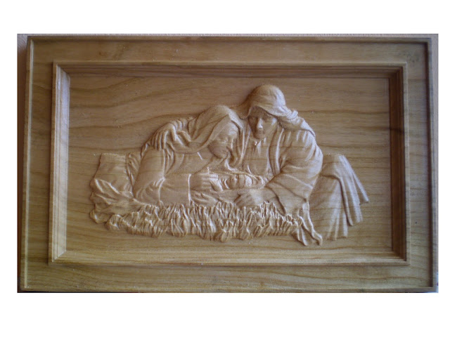 Sculptura Nasterea Domnului pe lemn de cires