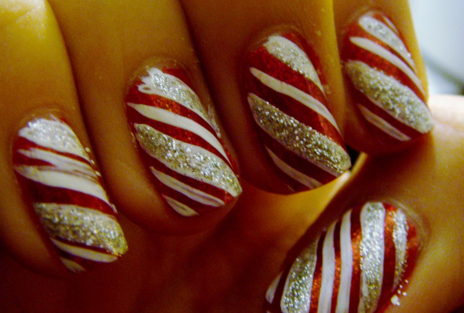 6. Glittery Candy Cane Nails - wide 5
