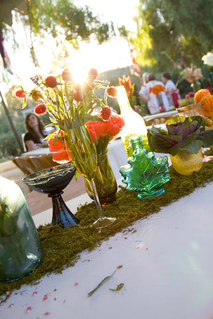 Mismatched Jars and Moss for Wedding Runners