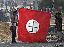 Palestinian raise swastika, symbol of the sun god