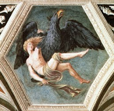 Jupiter morphed as a eagle carries Ganymede