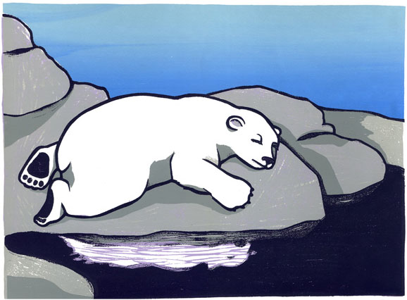Белый медведь сидит на льдине рисунок
