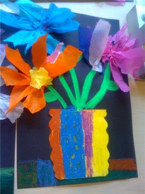 Oodles of Art: Symmetrical Vases and Tissue paper flowers, 1st Grade