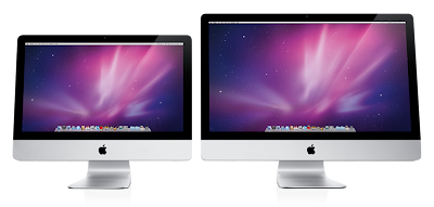 Apple iMac 21.5 inch and 27 inch display screens with edge to edge glass and aspect ratio of 16:9 inches