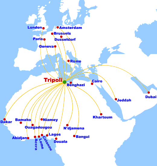 Olympic Airlines Route Map The Timetablist: Afriqiyah Airways Route Map, 2009