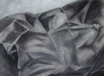 charcoal drawing of a paper bag