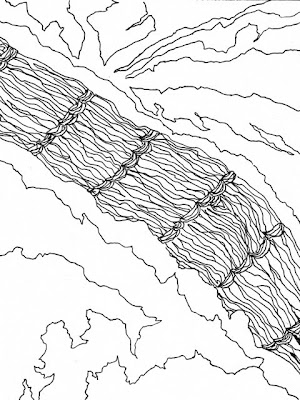 Hemp rope and a satellite photo line drawing