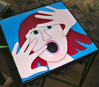 painting of a woman trapped in a table top
