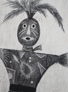 charcoal drawing of a voodoo doll
