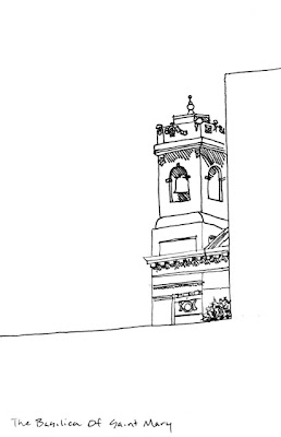 ink drawing if the basilica of St Mary Minneapolis