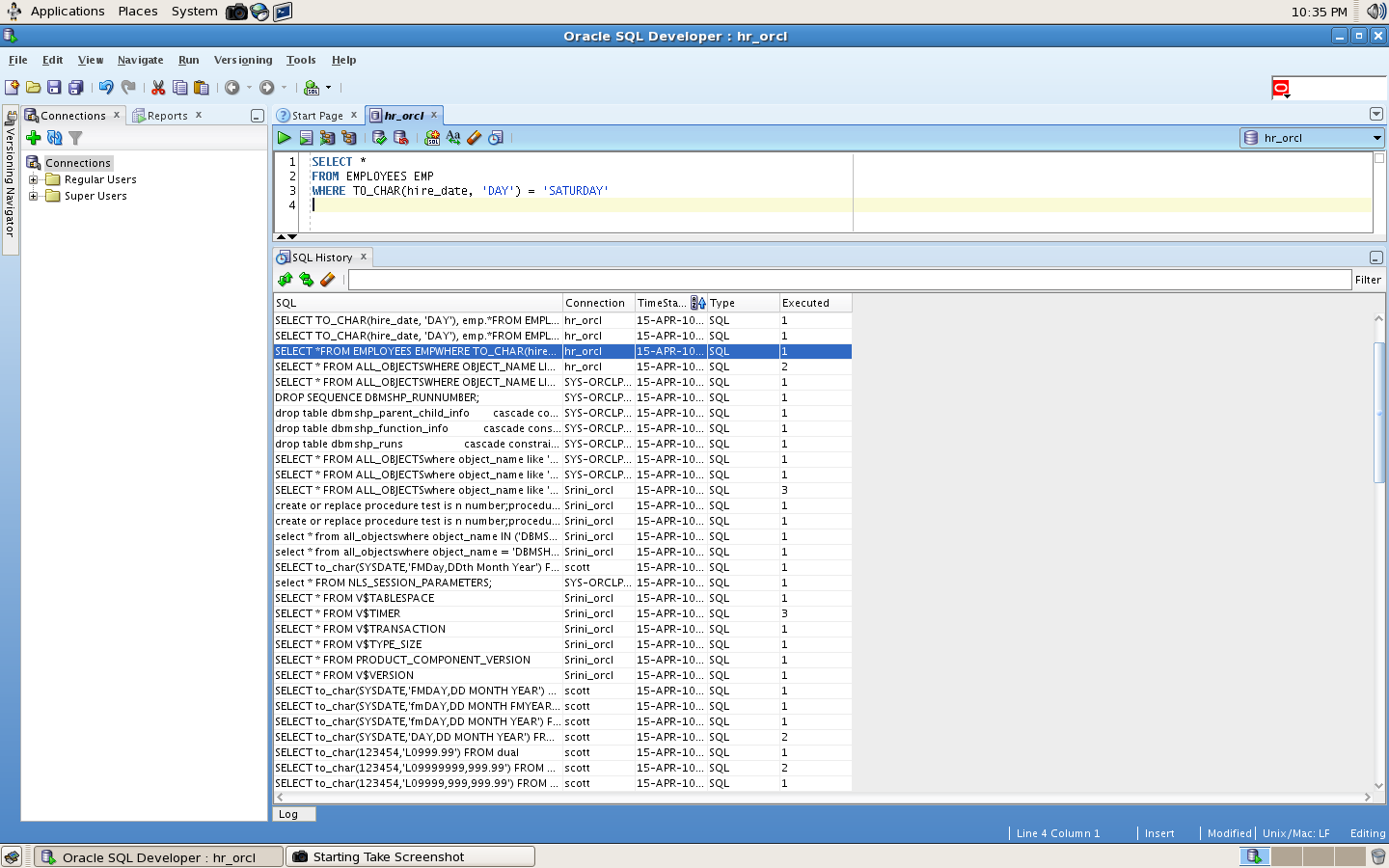 Srini's Boulevard SQL Developer History