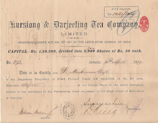 Share of the Kursiong and Darjeeling Tea Company from India