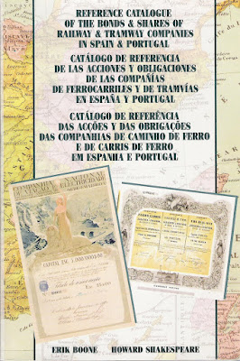 front cover of the catalogue on shares and bonds of railway and tramway companies from  Spain and Portugal