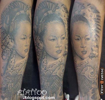 Imagenes tatuaje de caras de mujeres en el abdomen,  japones