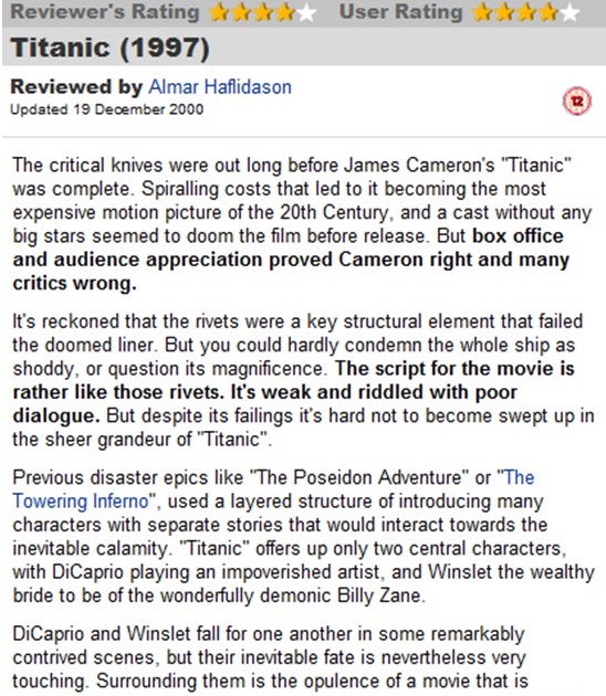 Film Review Example Titanic