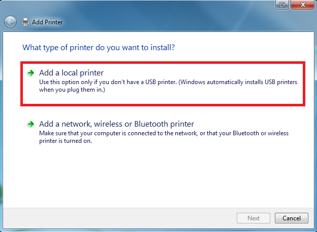 in windows vista which location contains the printer link
