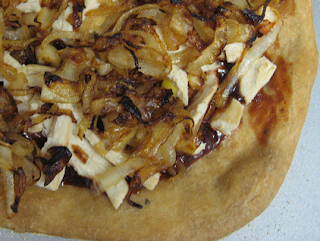 barbecue chicken and caramelized onion pizza, inspired by Moosewood Restaurant New Classics