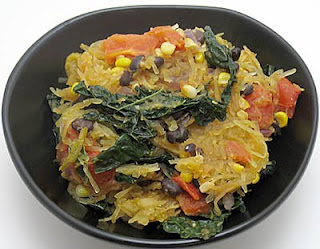 recipe for spaghetti squash with black beans, corn, and kale