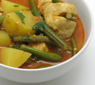 Chicken, greeen beans, and potatoes in Oaxacan yellow mole, adapted from Mexican Everyday