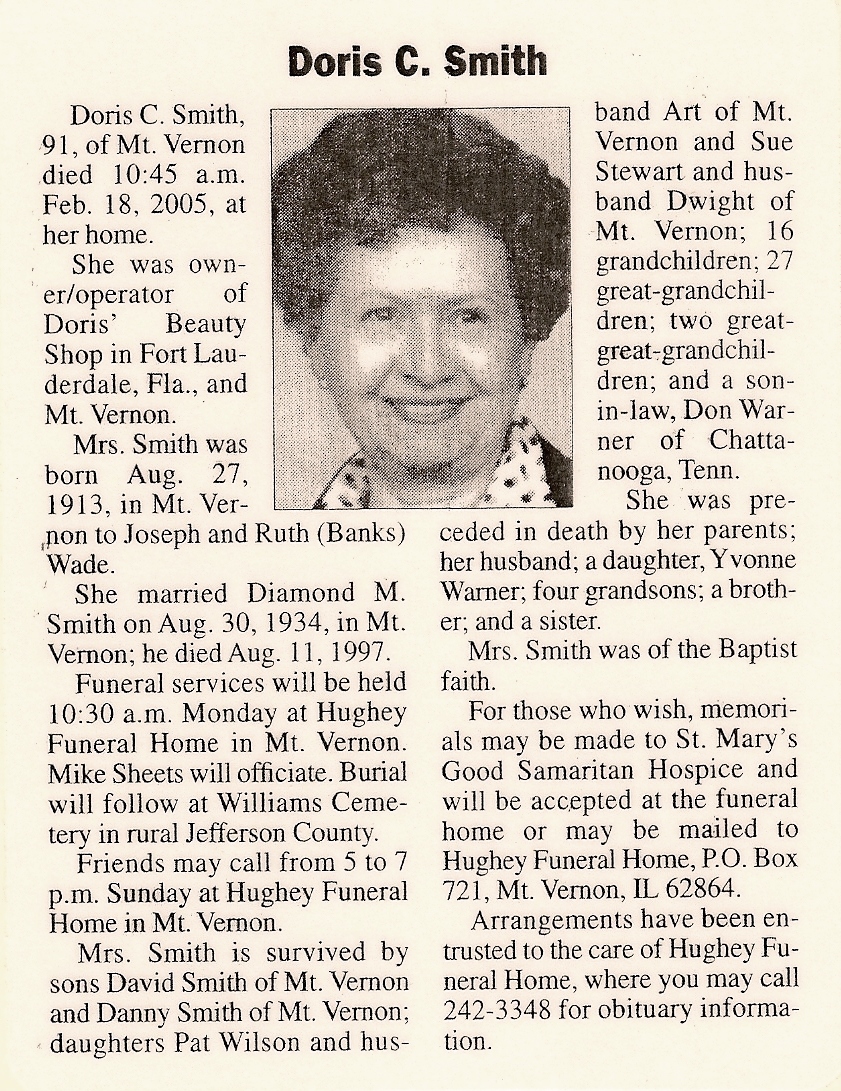 Teresa's Tangled Roots Sunday's Obituary Doris C. Wade Smith