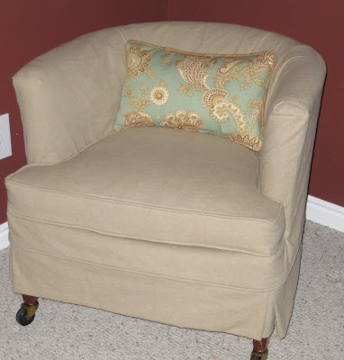 Before and After of Barrel Chair - Slipcovers by Shelley