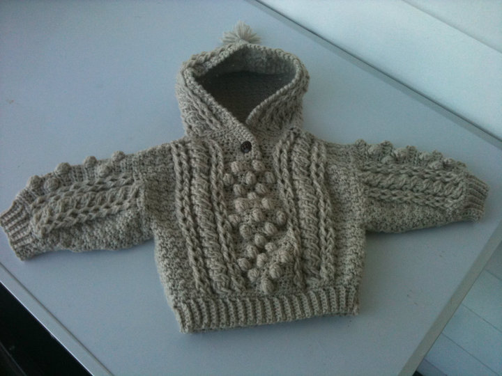 Crochet Baby Hooded Aran Sweater Cottage Guardian