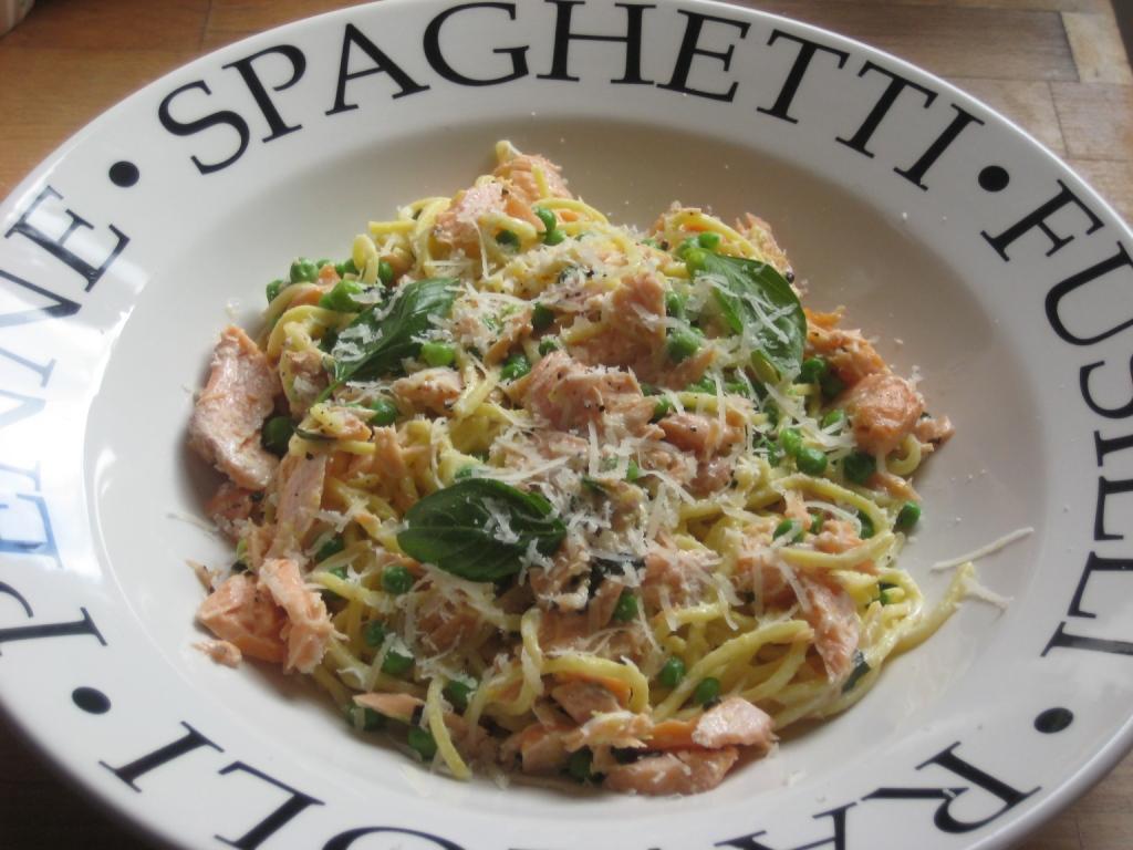♥ The Goddess's Kitchen ♥ Salmon, Peas and Crème Fraîche Pasta