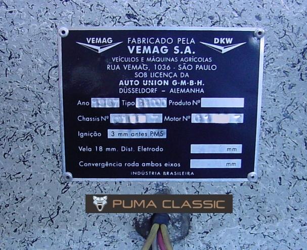 O numero do chassi é o mesmo do motor Puma Classic Numero De Chassis Identificacao