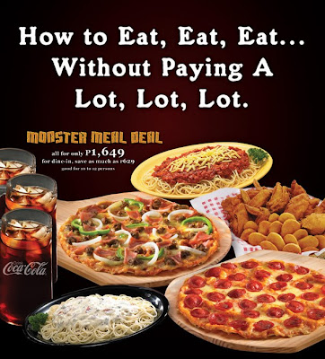 That's why they promoting the Monster Meal Deal that will satisfy even the most overindulgent appetites and expectations, perfect for sharing with up to a dozen people.