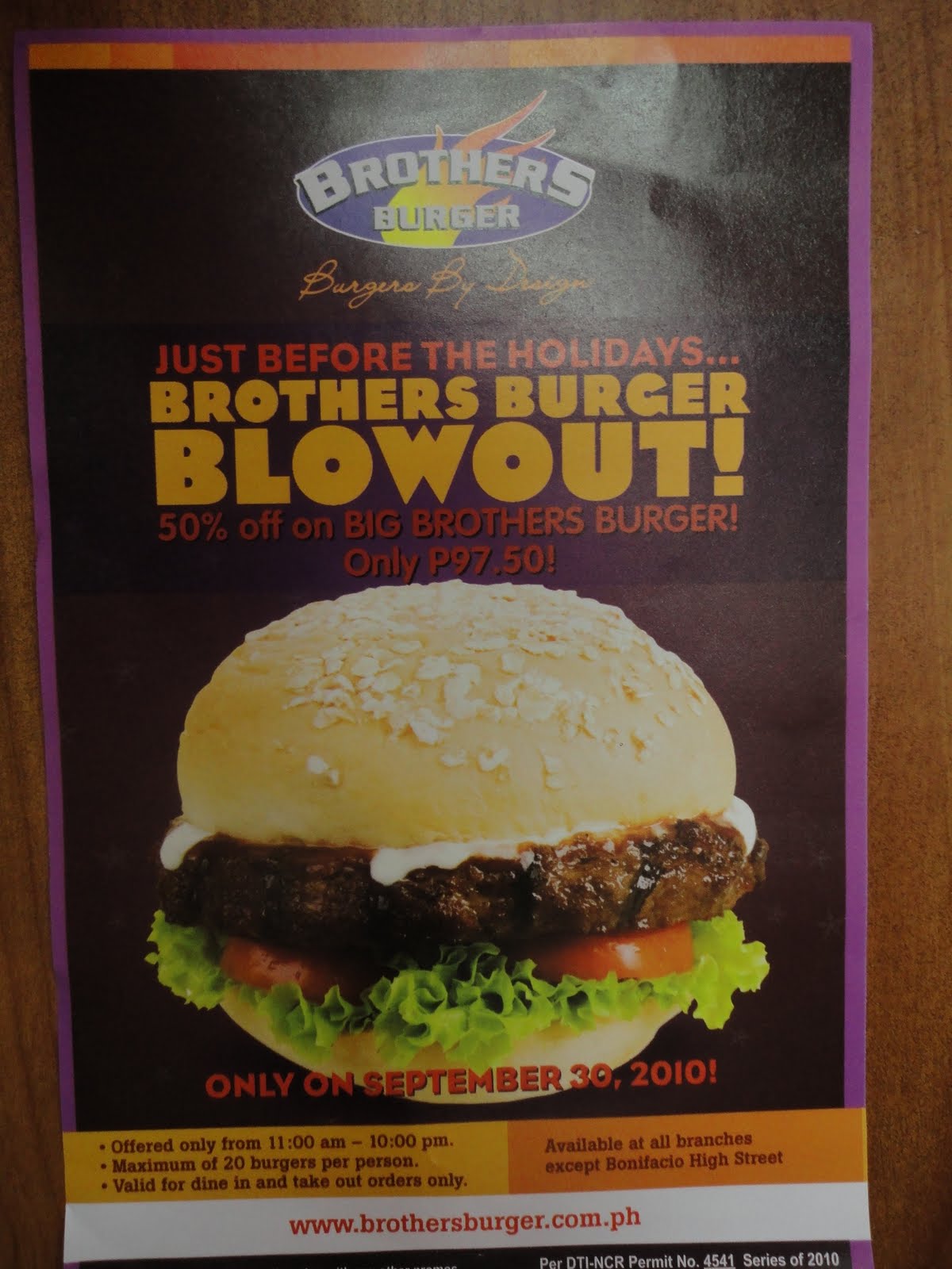 Brother's Burger Promo