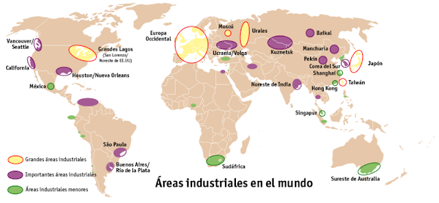 Resultado de imagen de mapa areas industriales en el mundo