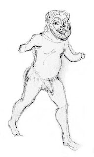 Bronze figure of a running satyr.