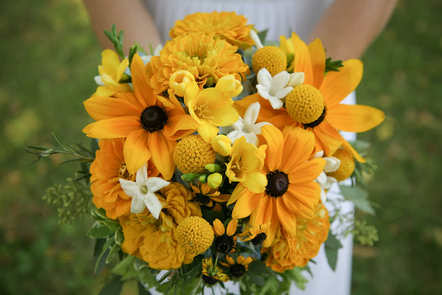 Awesome Black-Eyed Susan wedding bouquet created by Belle Fiori