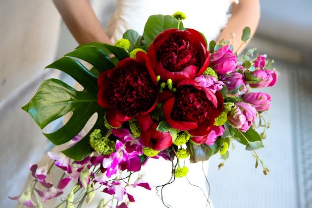 Bouquet of red flowers created by belle Fiori for Saz's Spring Wedding Showcase