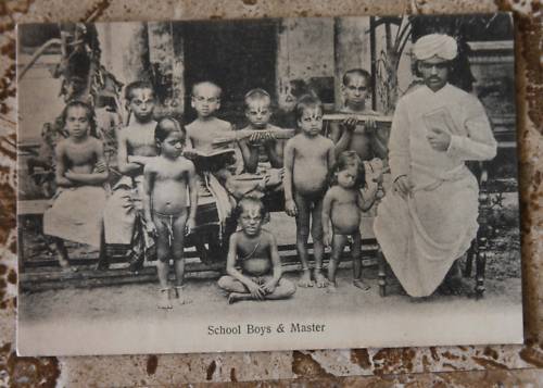 Antique Postcard - School Boys and Teacher - Bombay (Mumbai) India
