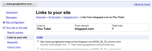 Links to your site feature in Webmaster Tools showing intermediate links