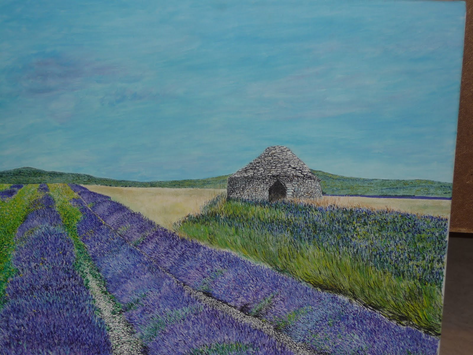 La Provence peintures la borie dans champ de lavande